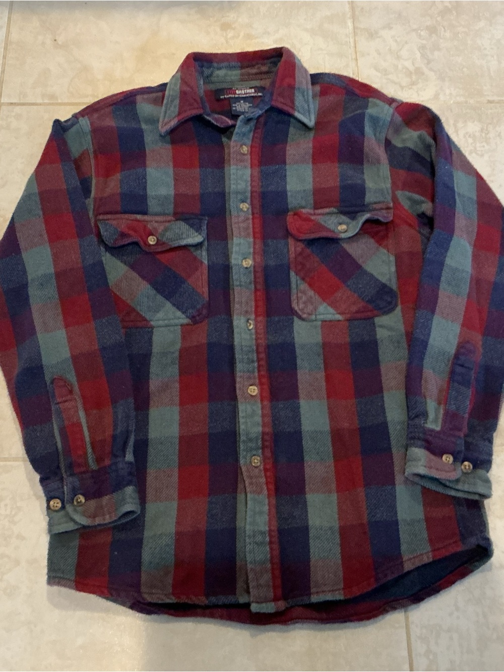 Vintage-Inspired Men's Plaid Button-Down Heavy Shirt Jacket - Red & Blue, Size M